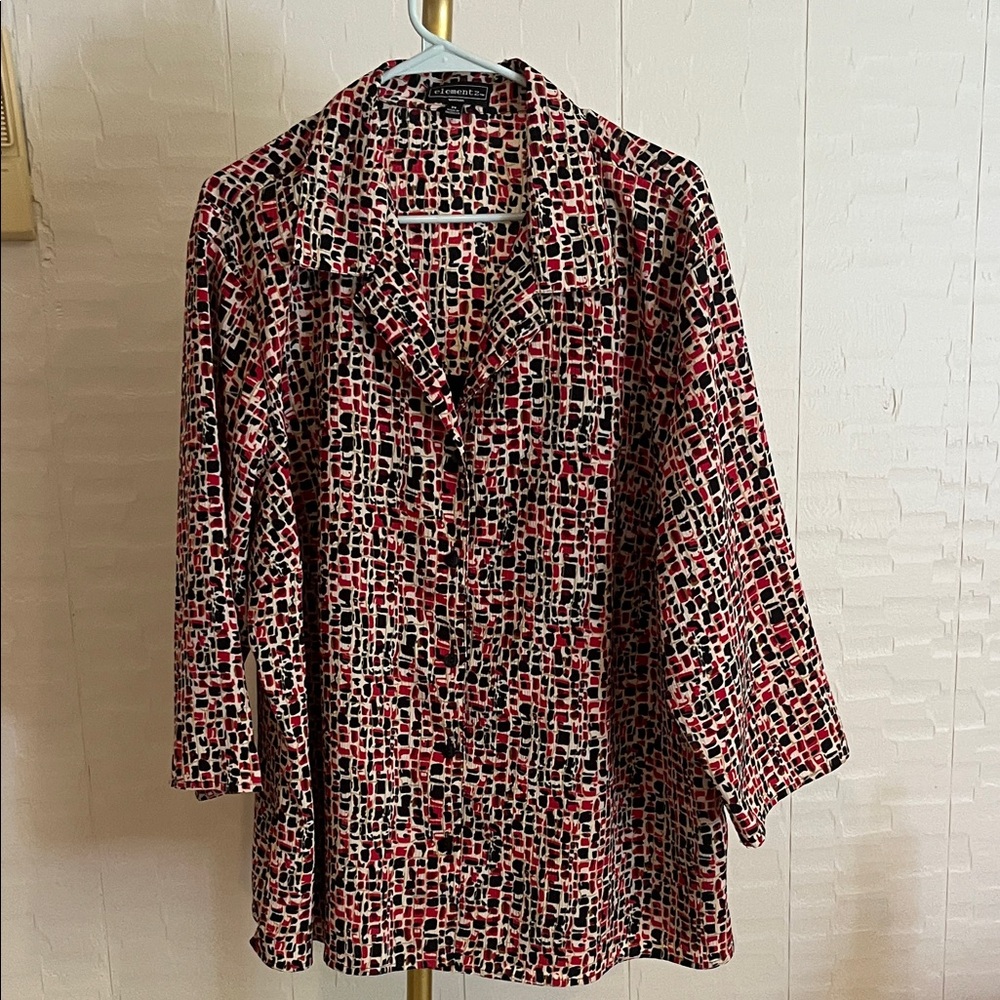 Elementz Red and Black Geometric Blouse